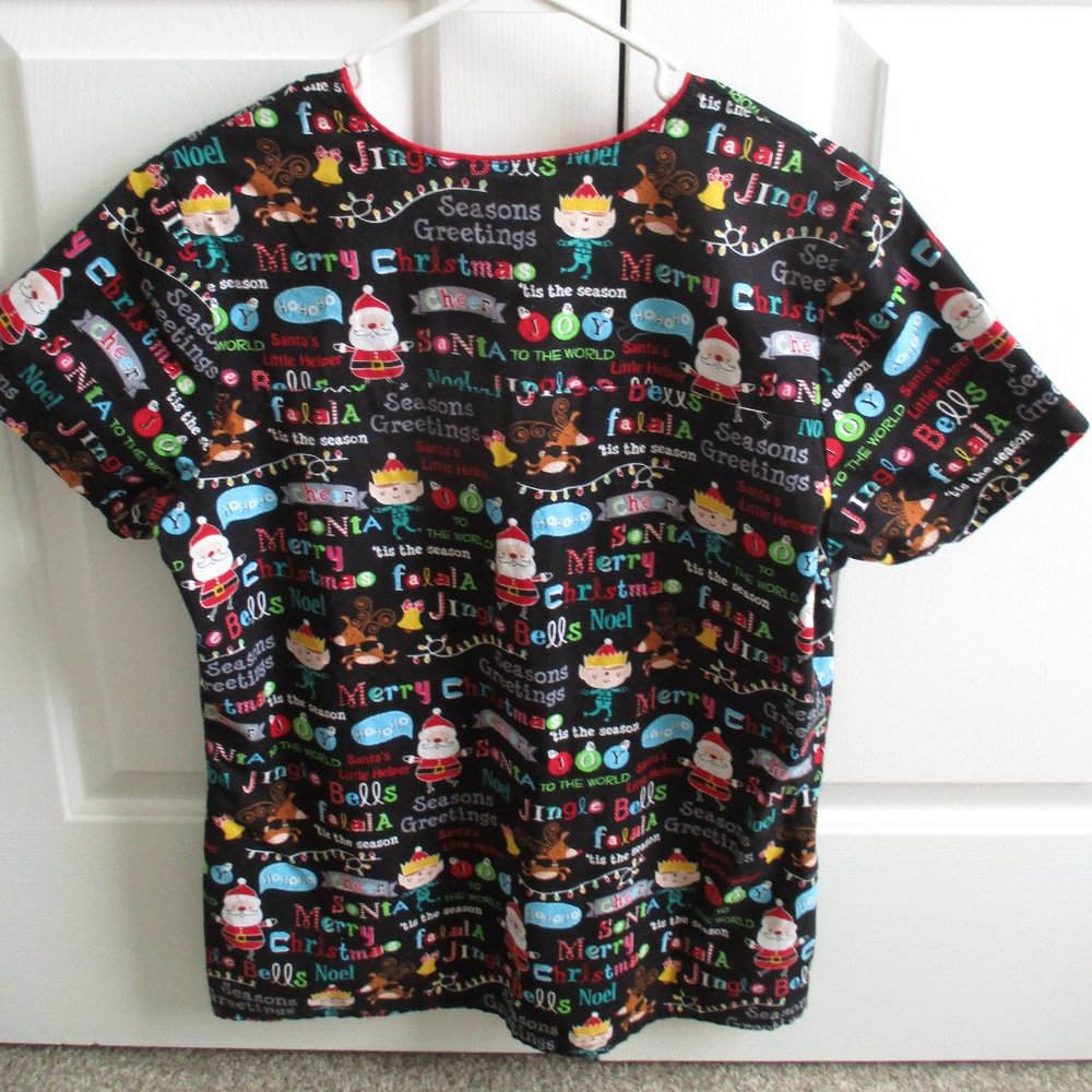 Womens Ladies Christmas Holiday Nurse Scrub Top Uniform Blouse Medium